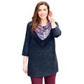 Plus Size Women's Impossibly Soft Tunic & Scarf Duet by Catherines in Navy Medallion (Size 3X)