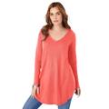 Plus Size Women's V-Neck Thermal Tunic by Roaman's in Sunset Coral (Size 26/28) Long Sleeve Shirt