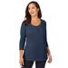 Plus Size Women's Stretch Cotton Scoop Neck Tee by Jessica London in Navy (Size 14/16) 3/4 Sleeve Shirt
