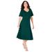 Plus Size Women's Ultimate Ponte Seamed Flare Dress by Roaman's in Emerald Green (Size 20 W)