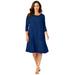 Plus Size Women's Three-Quarter Sleeve T-shirt Dress by Jessica London in Evening Blue (Size 32 W)
