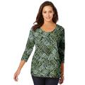 Plus Size Women's Stretch Cotton Scoop Neck Tee by Jessica London in Olive Drab Tribal Animal (Size 22/24) 3/4 Sleeve Shirt