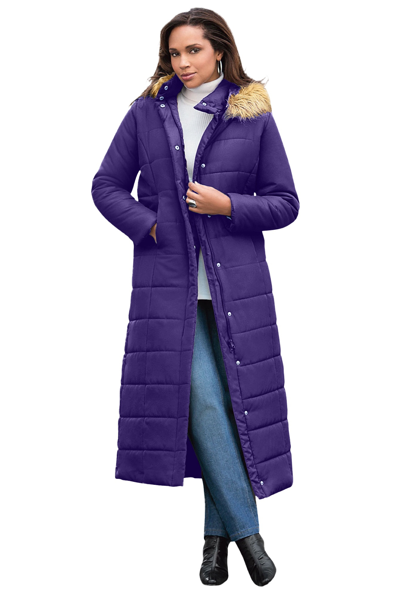 Plus Size Women's Plus Size Maxi Length Puffer Coat by Roaman's in Midnight Violet (Size 4X) Winter Coat