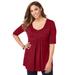 Plus Size Women's Stretch Knit Pleated Tunic by Jessica London in Rich Burgundy (Size 34/36) Long Shirt