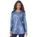 Plus Size Women's Long-Sleeve Crewneck Ultimate Tee by Roaman's in Sky Swirly Texture (Size 3X) Shirt