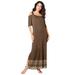 Plus Size Women's Ultrasmooth® Fabric Cold-Shoulder Maxi Dress by Roaman's in Chocolate Intricate Border (Size 38/40) Long Stretch Jersey