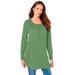 Plus Size Women's Fine Gauge Drop Needle Henley Sweater by Roaman's in Green Sage (Size S)