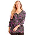 Plus Size Women's Liz&Me® Henley Top by Liz&Me in Olive Green Floral (Size 3X)