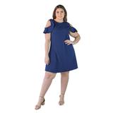 Plus Size Ruffle Cold Shoulder A Line Knee Length Dress