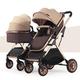 YCKEGEW Double Stroller for Toddlers Side by Side,Two-Way Baby Stroller Twins Pushchair-Detachable,High Landscape Seat and Adjustable Canopy (Color : Khaki)