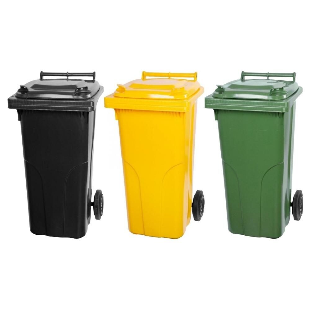 Mega Deal 3x PROREGAL 2-Rad-Mülltonne, 120 Liter Grau & Gelb & Grün, Mülltonne, Müllgroßbehälter, Mülleimer, Abfalltonne, Müllbehälter Image