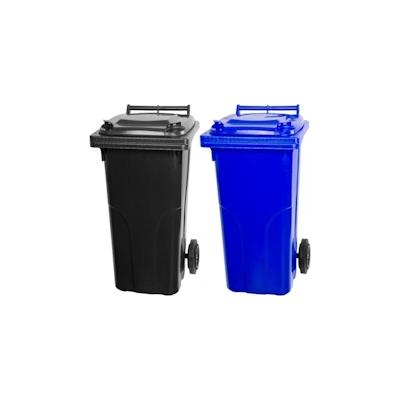 Mega Deal 2x PROREGAL 2-Rad-Mülltonne, 120 Liter, HDPE Kunststoff, Grau & Blau, Mülltonne, Müllgroßbehälter, Mülleimer, Abfalltonne, Müllbehälter Image