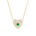 14K Yellow Gold, 0.05 TCW Diamond & Emerald Heart Pendant Necklace
