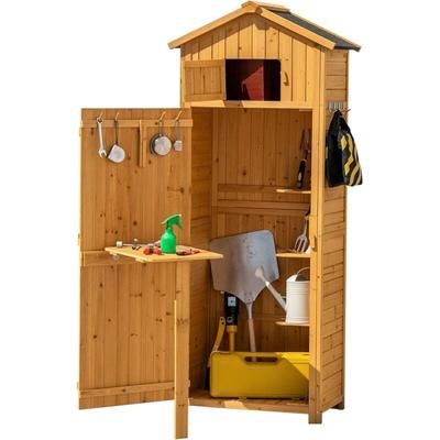 Gerätehaus, Gartenschrank mit Ablagen & 8 Haken, Gartenschuppen mit Satteldach für Garten & Image