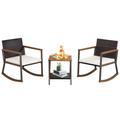 Costway 3 Pieces Rattan Rocking Bistro Set with Coffee Table and Cushions-Off White