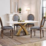 Moasis 5-piece Dining Set Rectangular Faux Marble Tabletop with 4 Vintage Chairs