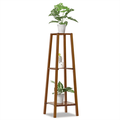 Magshion Bamboo 3 Tiers Trapezoid Plant Stand Flower Storage Rack Display Shelf Brown for Garden