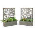 Gymax Set of 2 Decorative Raised Garden Bed Wall-mounted Metal Planter Box w/ Trellis