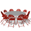MoNiBloom 11-Piece Round Folding Dining Table with 10 Red Chairs Set 4.5 Ft Gray Foldable Table w/Handle Picnic Desk