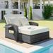 Reclining Sunbed with 3-Height Adjustable Back & Side Tables PE Wicker Rattan Double Chaise Lounge Chair with Removable Cushions and Pillows Patio Furniture Set with Protection Cover