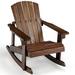 Gymax Kid Adirondack Rocking Chair Outdoor Solid Wood Slatted seat Backrest Coffee