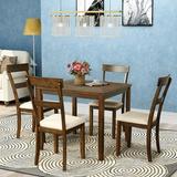 Lowestbest Industrial 5-Piece Dining Table Sets Wooden Kitchen Table and 4 Chairs for Dining Room Kitchen Restaurant Walnut