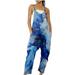 Summer Saving Clearance Jumpsuit Xihbxyly Womens Jumpsuits Casual Women Casual Summer Rompers Sleeveless Scoop Neck Loose Spaghetti Strap Baggy Overalls Jumpers with Pockets 2024 Blue M
