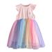 Toddler Little Girl Rainbow Dress Summer Clothes Dress Princess Party Dress Pink Dress With Short Sleeve Fly Sleeve Vest Pink Kids Baby Sweet Sundress Outwear Leisure Dailywear