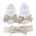 Baby Girls Mary Jane Flats with Bowknot Soft Sole Cotton Princess Wedding Dress Shoes with Free Headband Prewalkers Crib Shoes for 0-12M
