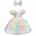 Little Girls Dresses Bow Princess Skirt Rainbow Candy Color Mesh Dress For 1 To 9 Years Little Girls Kids Baby Sweet Sundress Outwear Leisure Dailywear
