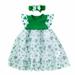 TAIAOJING Little Kids Dress Toddler Baby Girls Summer Green Grass Print Crewneck Small Flying Sleeve A Swing Band Head Cover Casual Going Out Cute Sundress 1-2 Years