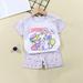 Herrnalise Toddler Baby Boys Girl Summer Short Sleeve Comfy Outfit Infant Kid Cartoon Print Short Sleeve Shirt Top+shorts Suits Cute Clothing Set Casual Outfits Set 6M-6T