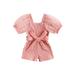 TFFR Kids Baby Girls Shorts Jumpsuit Toddler Square Neck Ribbed Mesh Short Sleeve Romper with Belt