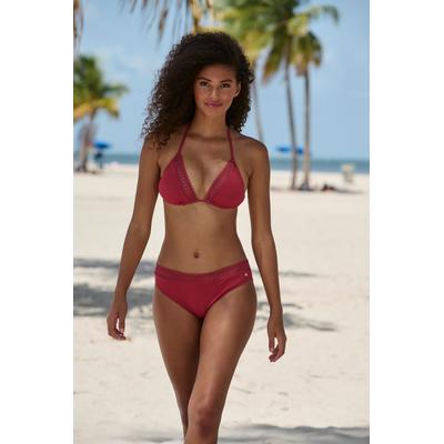 Triangel-Bikini-Top S.OLIVER "Aiko", Damen, Gr. 40, Cup A/B, rot (rostrot), Microfaser, Polyamid, Microfaser, unifarben, Bikini-Oberteile, mit Häkeloptik Image