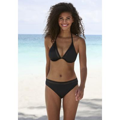 Bügel-Bikini-Top S.OLIVER "Aiko", Damen, Gr. 40, Cup C, schwarz, Microfaser, Polyamid, Microfaser, unifarben, Basic, Bikini-Oberteile, mit Häkeloptik Image