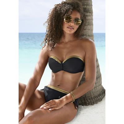 Bügel-Bandeau-Bikini-Top LASCANA "Elodie", Damen, Gr. 40, Cup B, gold (schwarz, goldfarben), Recycling-Polyamid, unifarben mit Farbeinsatz, Bikini-Oberteile, mit trendigem Materialeinsatz Image