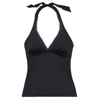 Bügel-Tankini-Top S.OLIVER "Aiko", Damen, Gr. 44, Cup E, schwarz, Microfaser, Polyamid, Microfaser, unifarben, Bikini-Oberteile, mit Häkeloptik, Topseller Image