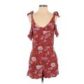 American Eagle Outfitters Romper Plunge Short sleeves: Red Floral Rompers - Women's Size Small