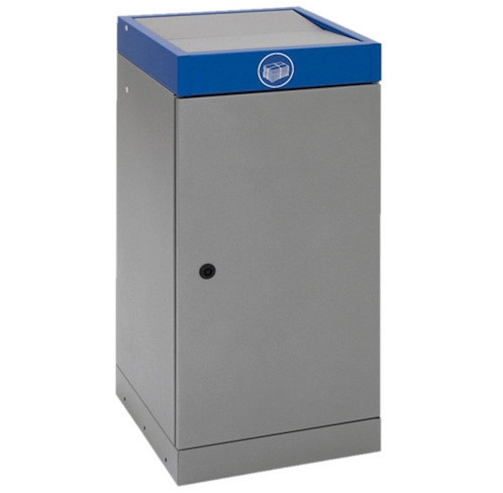 PROREGAL Abfallsammler, Abfallbehälter mit nach unten öffnendem Doppel-Schwingdeckel, 70L, HxBxT 85x40x38cm, Feuer- & Geruchshemmend, Grau/Blau Image