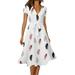 Summer Dresses For Women 2023 Trendy Casual V Neck Short Sleeve Tie Decor Flower Print Boho Dress