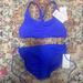 Athleta Swim | Athleta Malibu Bikini Top A-C Large Cinch Full Bikini Bottom Cerulean Blue Nwt | Color: Blue/Purple | Size: L