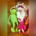 Disney Toys | 3 Miss Piggy Kermit Frog Muppets Stuffed Plush Pink Dress Couple Animal Too | Color: Green/Pink | Size: Osbb