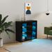 Kitchen Sideboard Cupboard with LED Light, Black High Gloss Dining Room Buffet Storage Cabinet with Drawer and 1 Doors