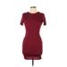 Boohoo Casual Dress - Bodycon Crew Neck Short sleeves: Burgundy Print Dresses - Women's Size 10