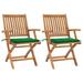 vidaXL Patio Chairs 2 pcs with Green Cushions Solid Teak Wood - 22" x 22.8" x 34.6"