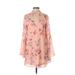 Essue Casual Dress - A-Line Mock Long sleeves: Pink Floral Dresses - Women's Size Small