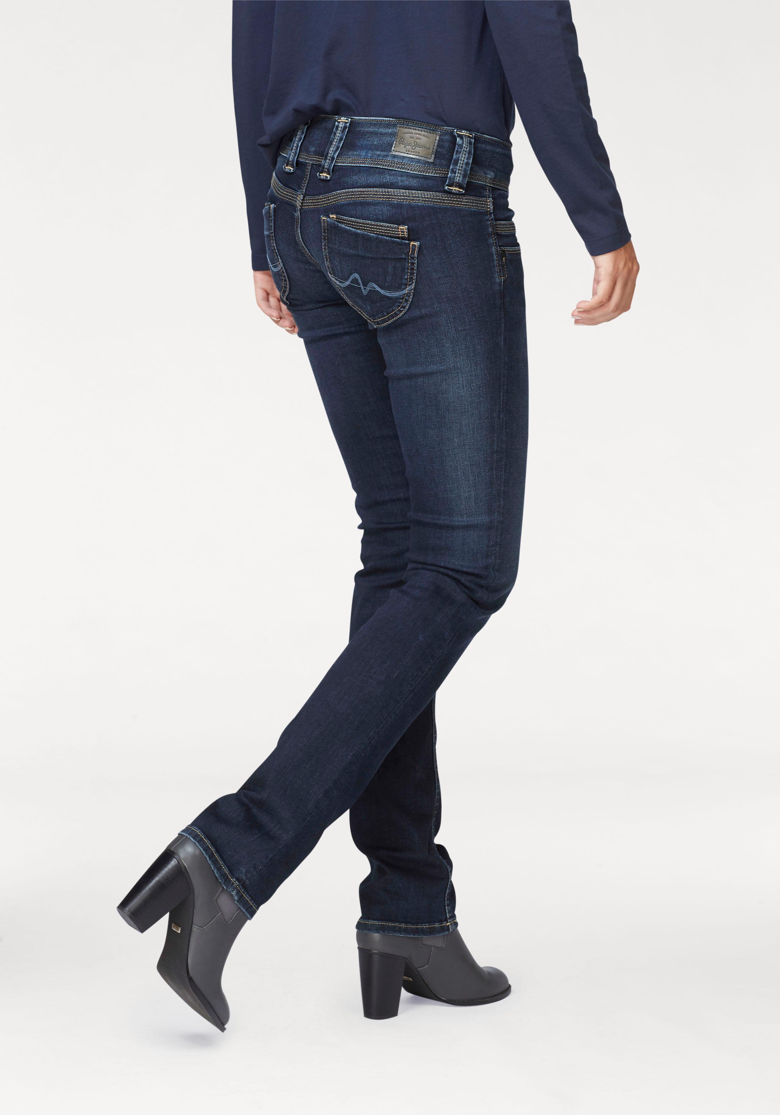 Straight-Jeans PEPE JEANS "VENUS", Damen, Gr. 26, Länge 30, blau (h06 stretch ultra schwarz), Denim/Jeans, Obermaterial: 98% Baumwolle, 2% Elasthan, unifarben, regular fit lang, Jeans Straight-Jeans, mit schmalem Bein