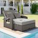 Modern PE Wicker Rattan Double Chaise Lounge with Adjustable Back