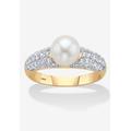 Women's Yellow Gold Over Sterling Silver Genuine Round Cultured Freshwater Pearl And Cubic Zirconia Ring (5/ by PalmBeach Jewelry in Pearl (Size 6)