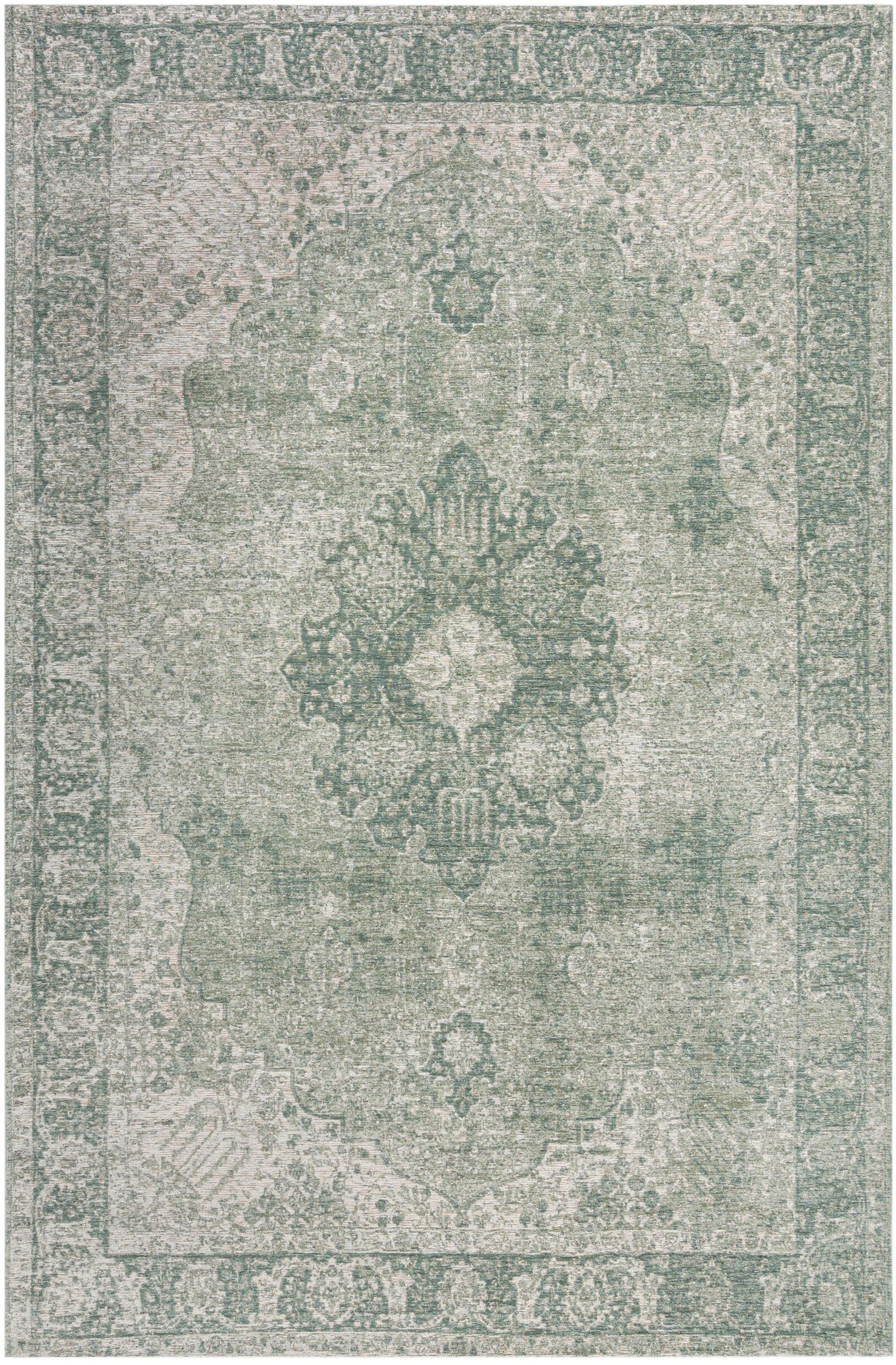 Teppich FLAIR RUGS "Antique Vintage-Muster", grün, B:155cm H:4mm L:230cm, Baumwolle, Kunstfaser, Teppiche, Chenille Stil Teppich, Wohnzimmer, Schlafzimmer, Esszimmer